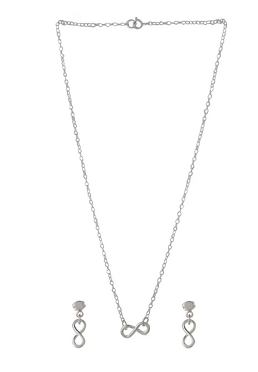 Set Collar y Aretes Liso Infinito en plata .925